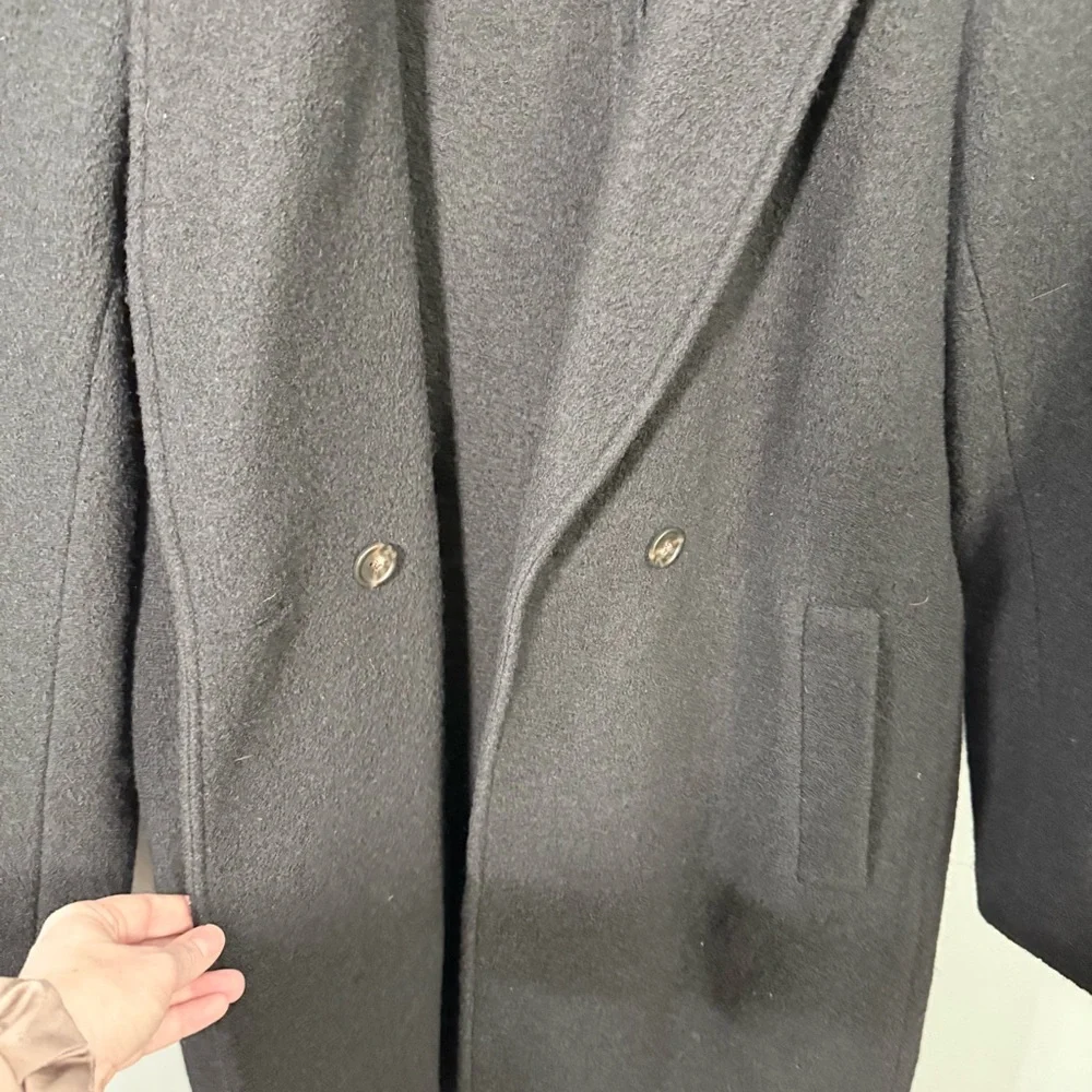 J. Crew Daphne Italian Boiled Wool Coat Women’s Size 12 Black Double Breasted - Picture 4 of 12